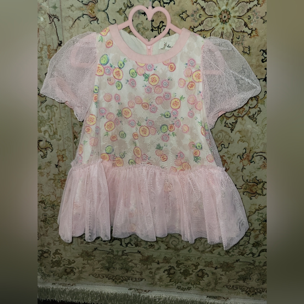 Doe A Deer Pink Tulle With Fruit Design Dress